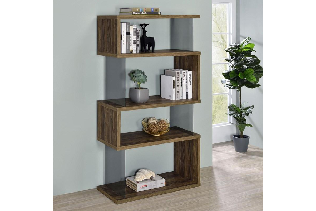Emelle 4-Shelf Bookcase With Glass Panels Aged Walnut