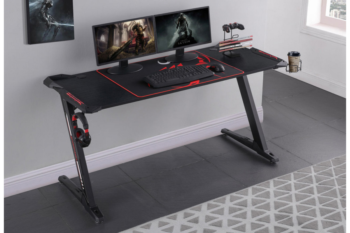 Brocton Metal Z-Shaped Gaming Desk Black