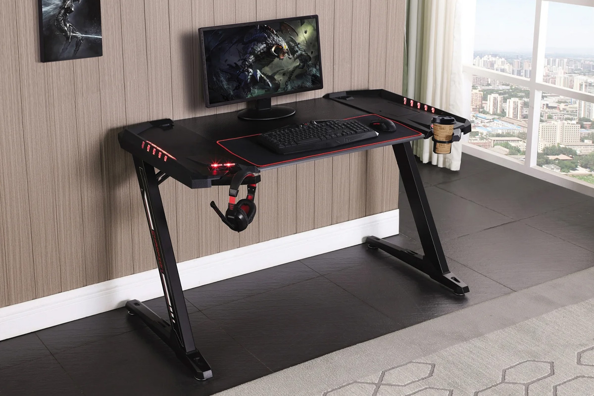 Ardsley Z-Framed Gaming Desk With LED Lighting Black
