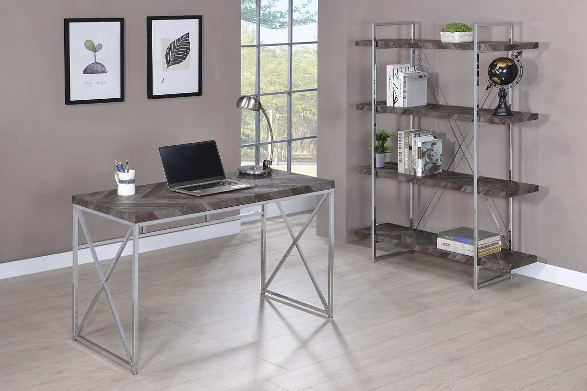 Grimma Writing Desk Rustic Grey Herringbone