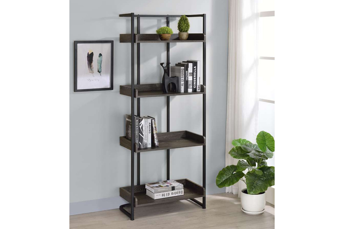 Ember 4-Shelf Bookcase Dark Oak And Sandy Black