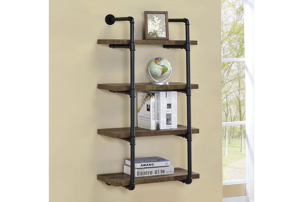 Elmcrest 24-Inch Wall Shelf Black And Rustic Oak