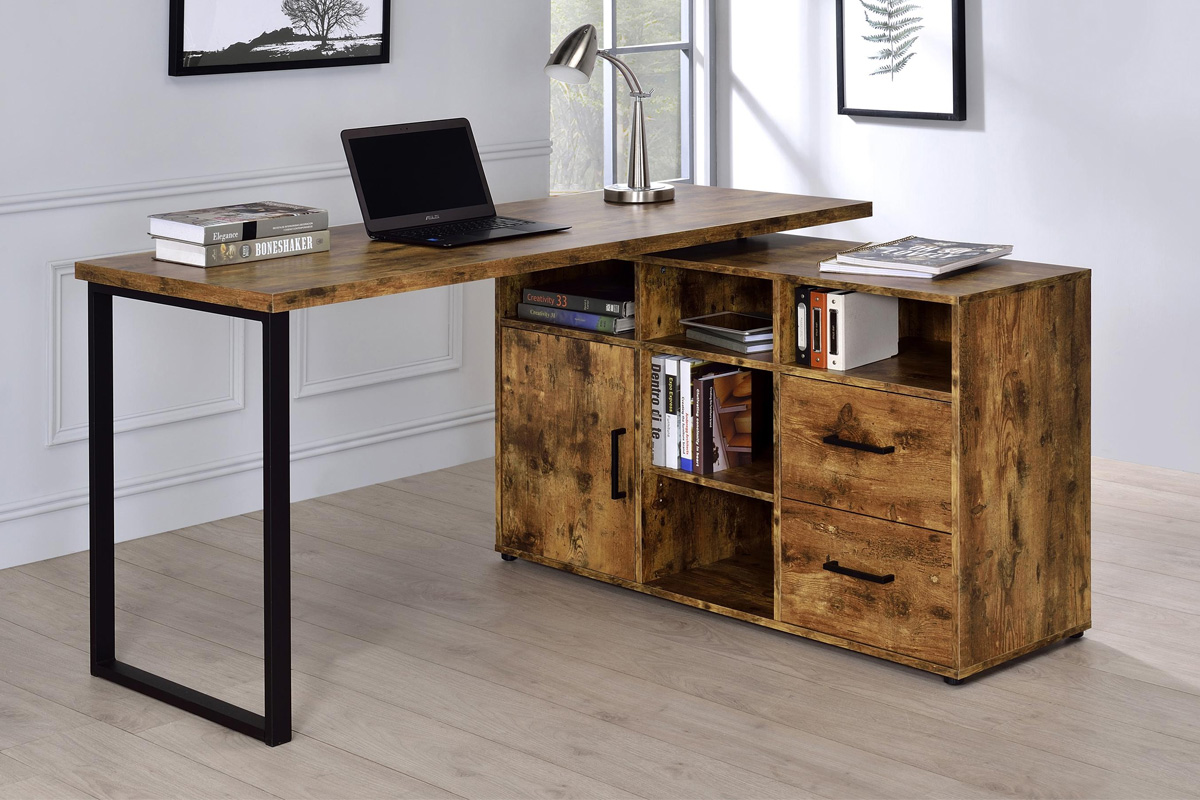 Hertford L-Shape Office Desk With Storage Antique Nutmeg
