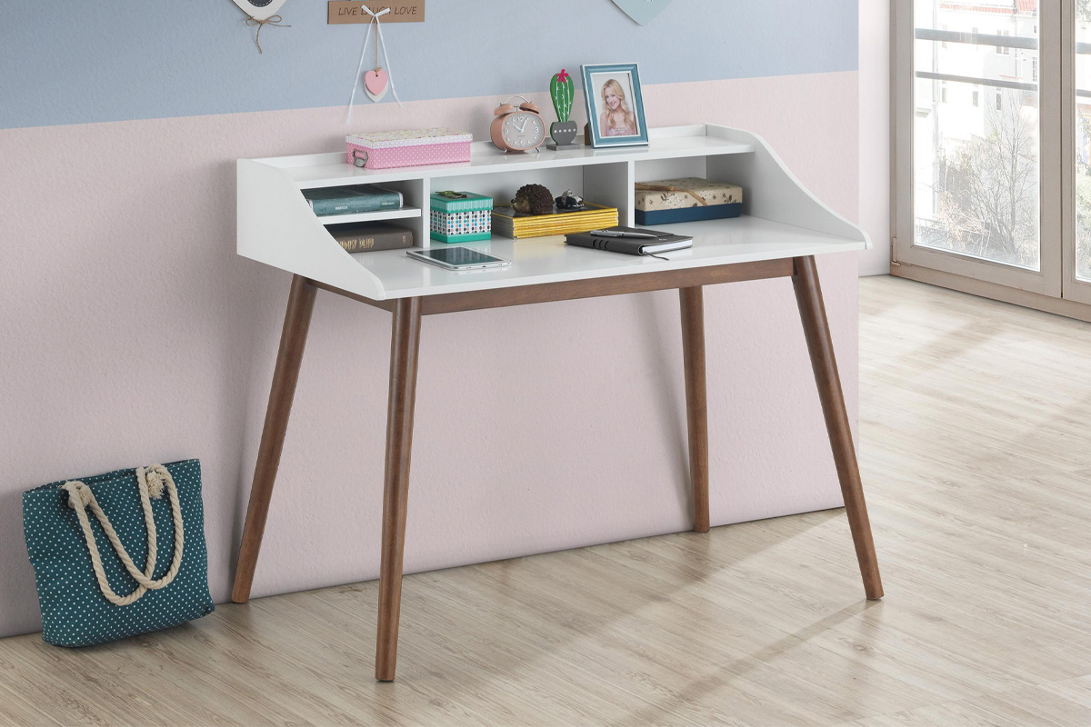Percy 4-Compartment Writing Desk White And Walnut