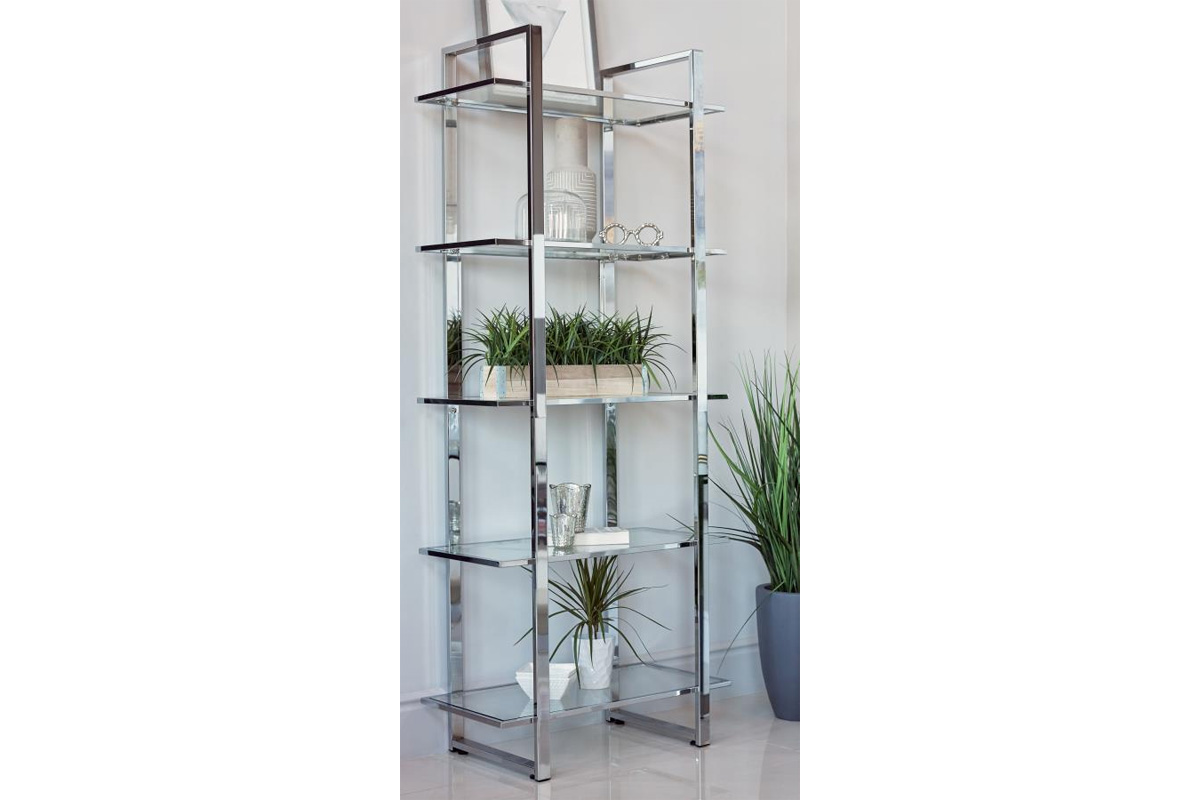 Hartford Glass Shelf Bookcase Chrome
