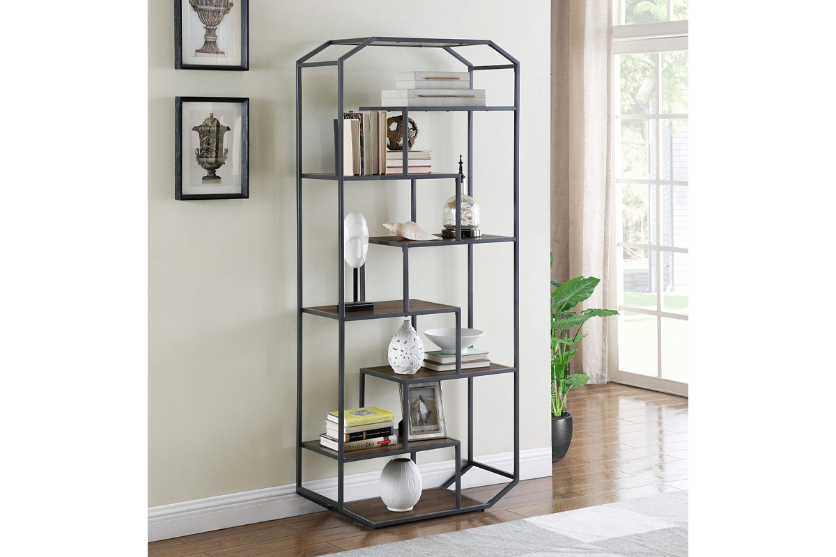 Leland 6-Shelf Bookcase Rustic Brown And Dark Grey