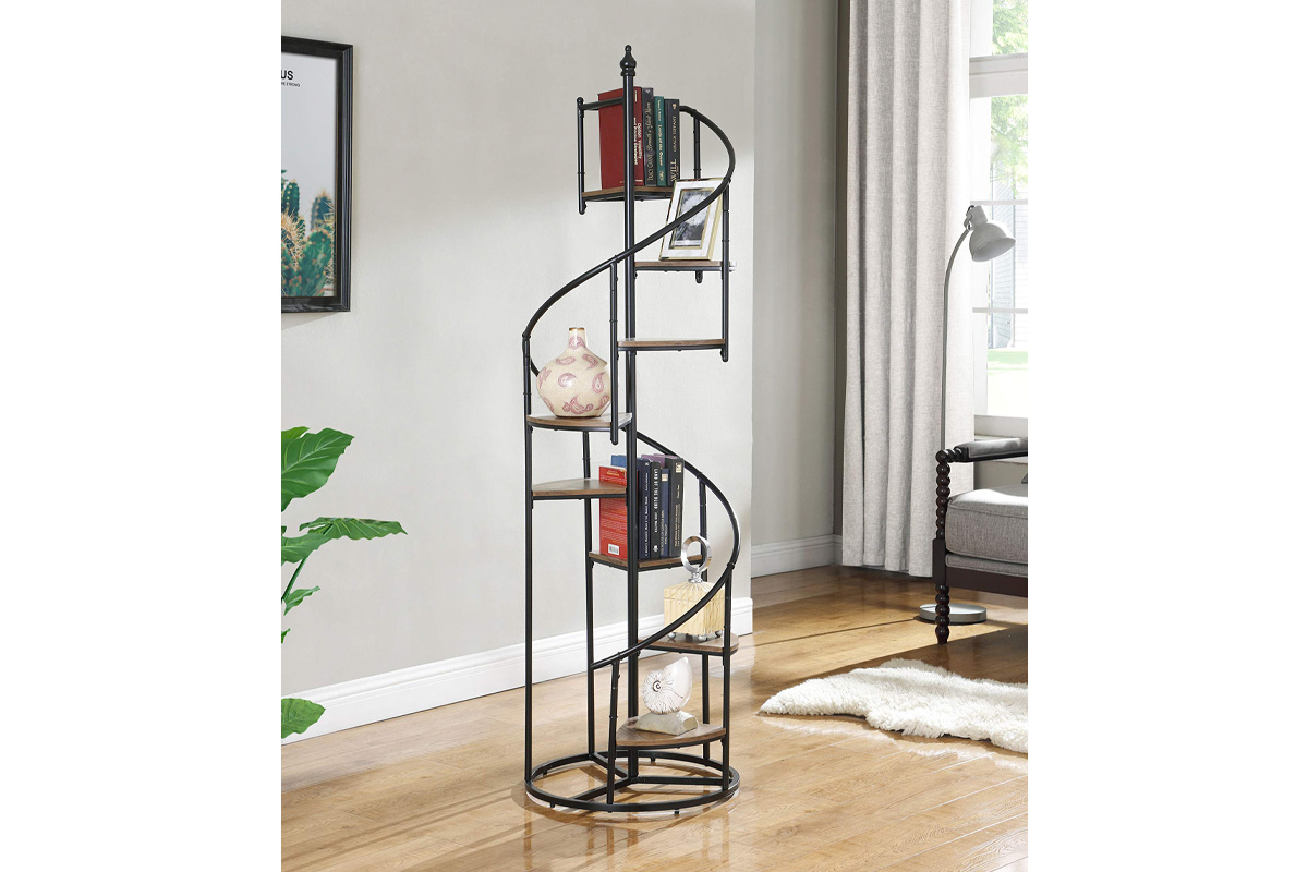 Roseglen 8-Shelf Staircase Bookcase Rustic Brown And Black
