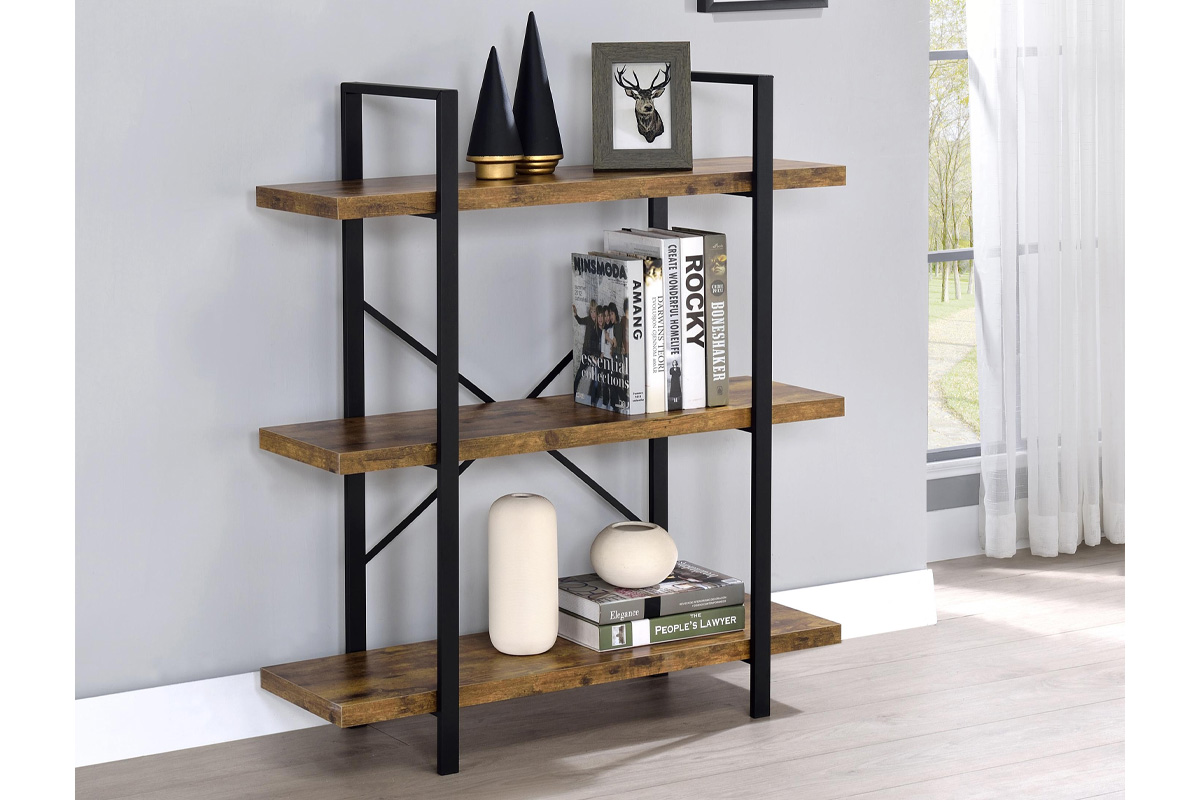 Cole 3-Shelf Bookcase Antique Nutmeg And Black