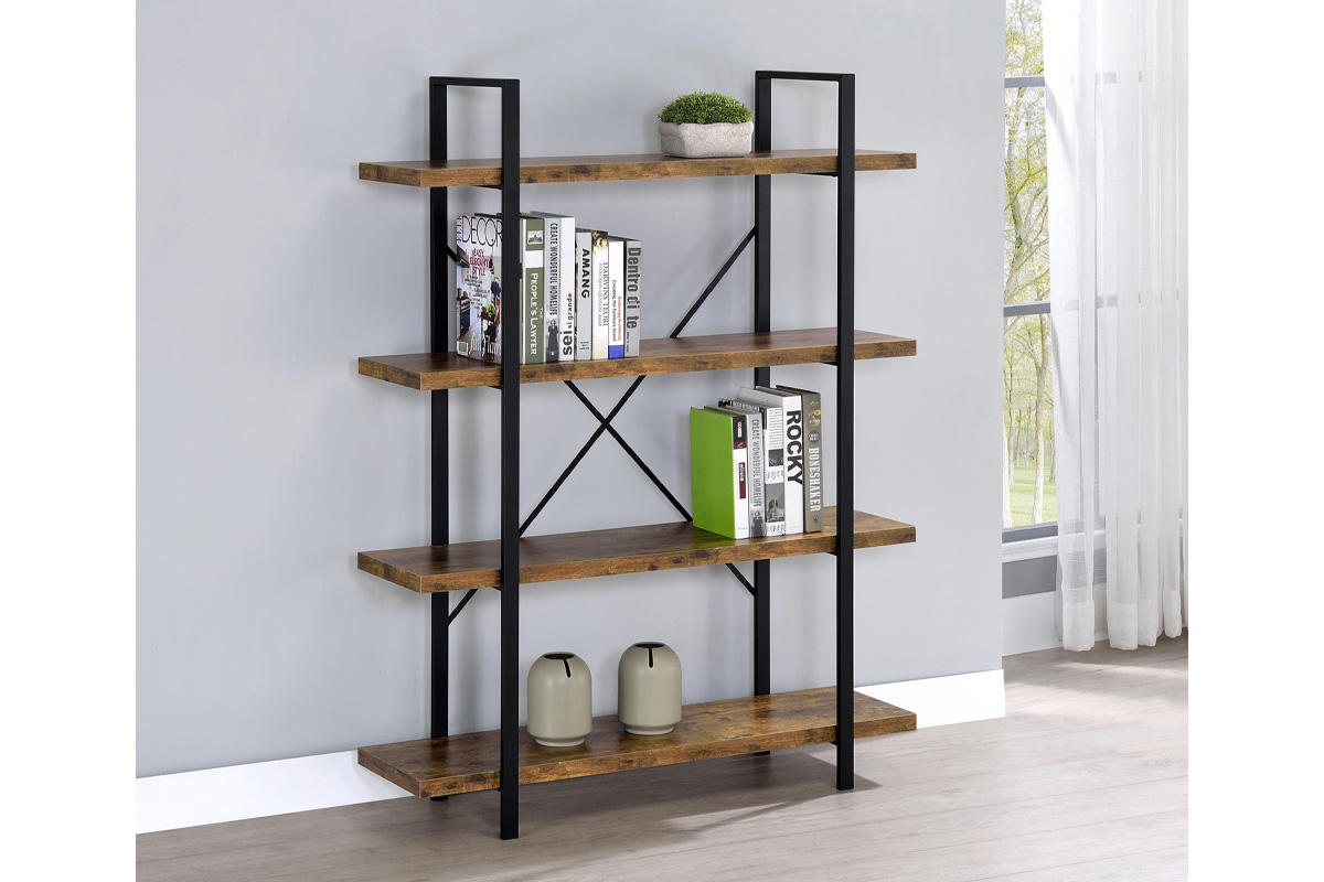 Cole 4-Shelf Bookcase Antique Nutmeg And Black