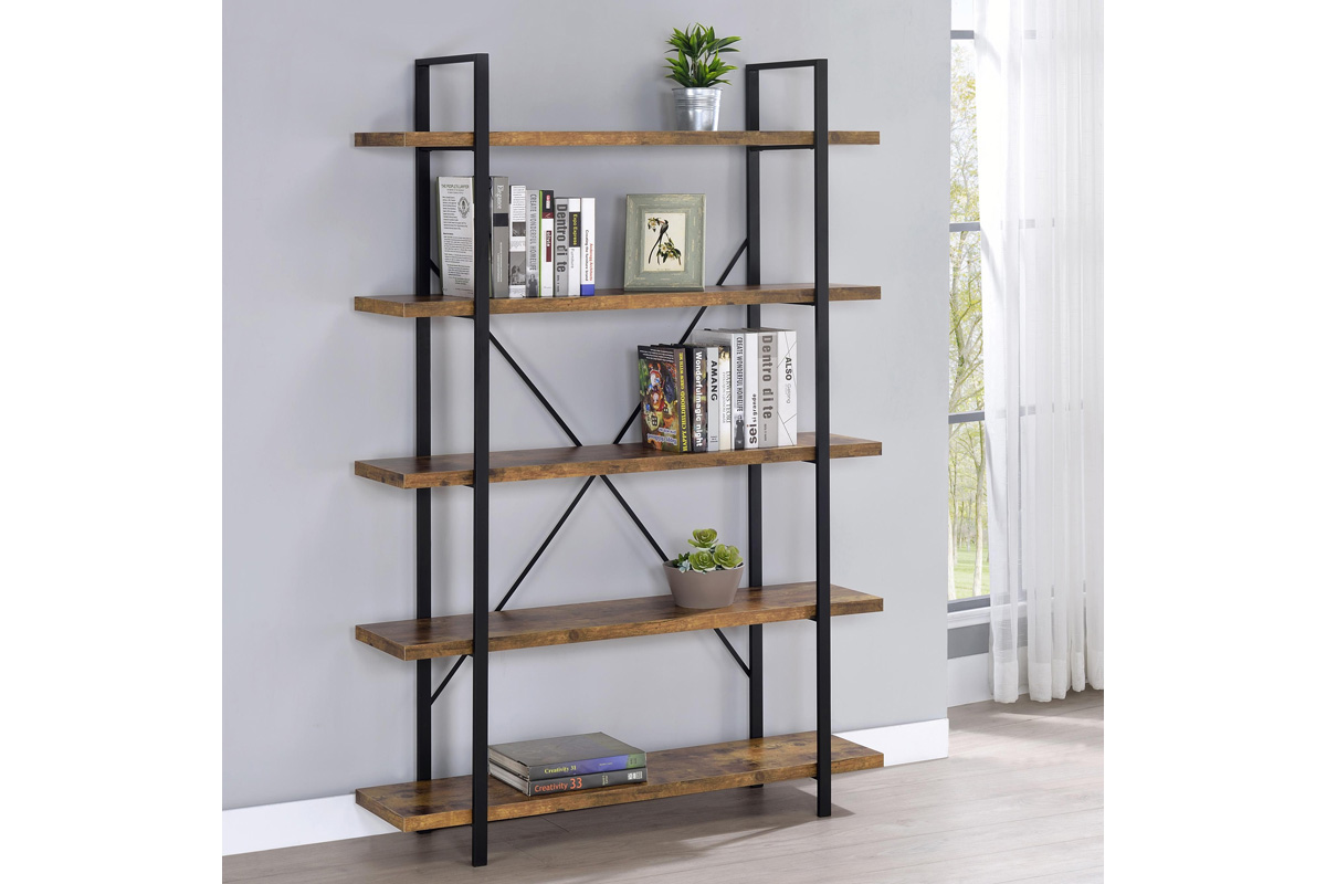 Cole 5-Shelf Bookcase Antique Nutmeg And Black