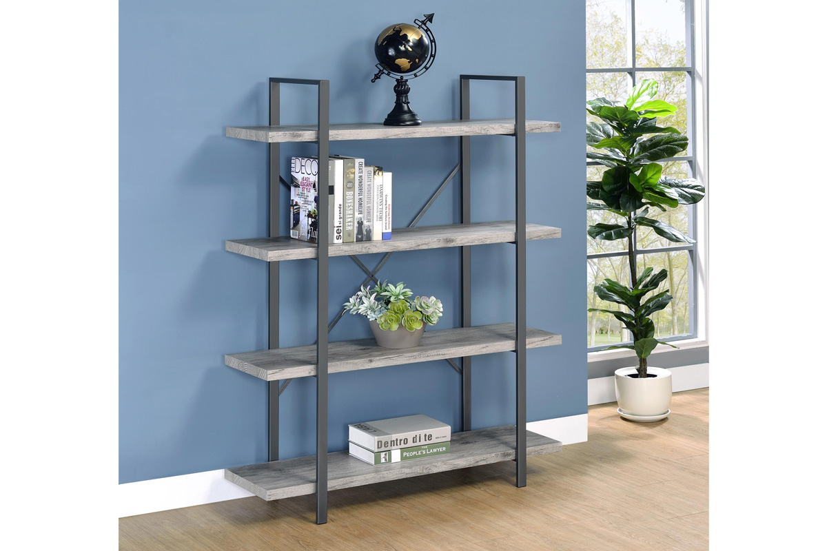 Cole 4-Shelf Bookcase Grey Driftwood And Gunmetal