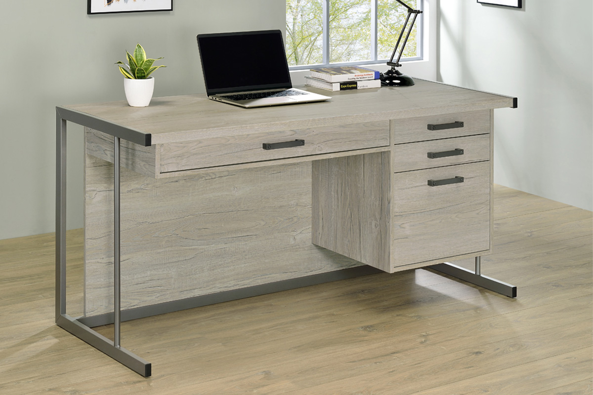 Loomis 4-Drawer Rectangular Office Desk Whitewashed Grey And Gunmetal