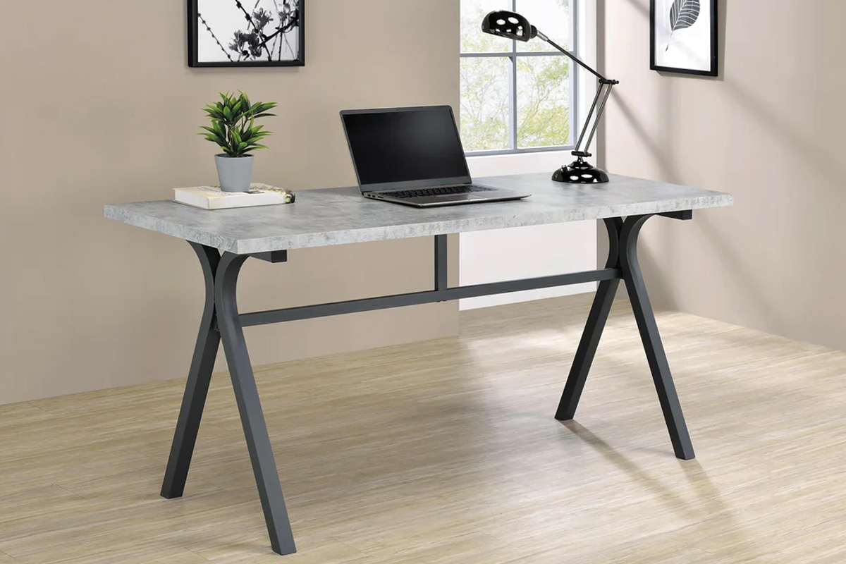 Tatum Rectangular Writing Desk Cement And Gunmetal