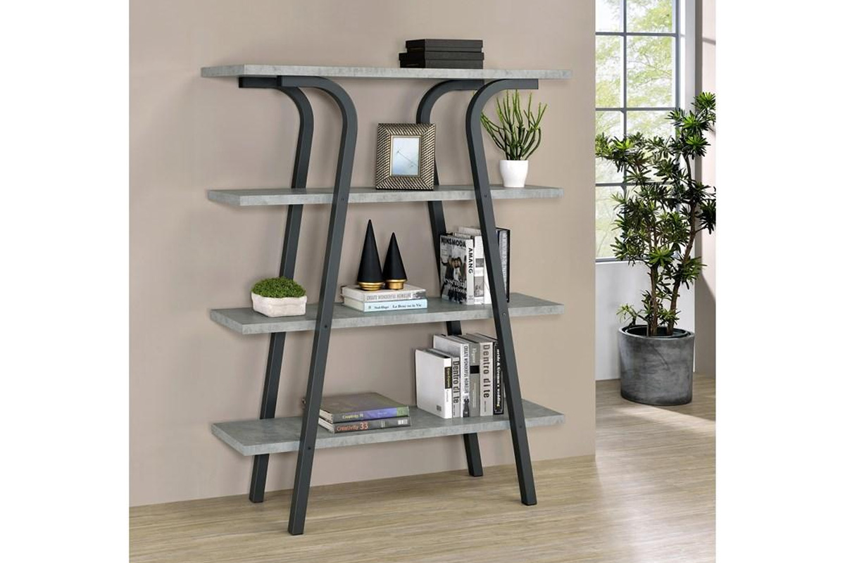 Tatum 4-Tier Rectangular Bookcase Cement And Gunmetal