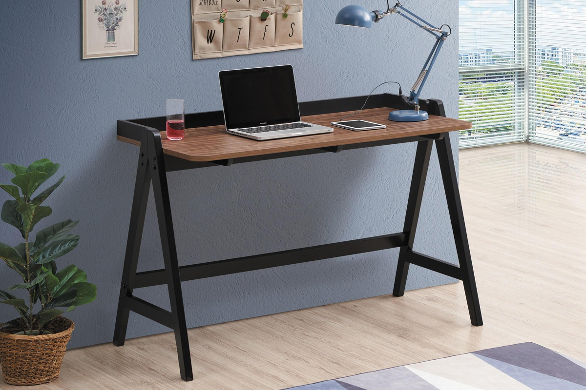 Raul Writing Desk Walnut And Black With USB Ports