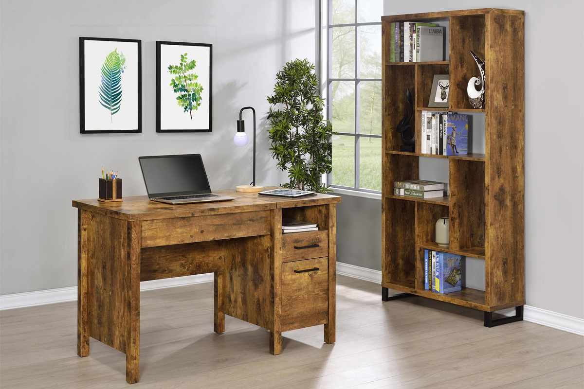 Delwin Lift Top Office Desk With File Cabinet Antique Nutmeg