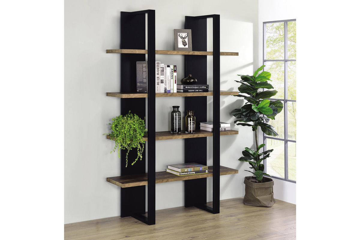 Danbrook Bookcase With 4 Full-Length Shelves Aged Walnut & Black