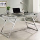 Emelle 2-Drawer Glass Top Writing Desk Grey Driftwood And Chrome