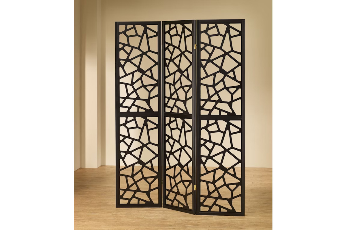 Nailan 3-Panel Open Mosaic Pattern Room Divider Black