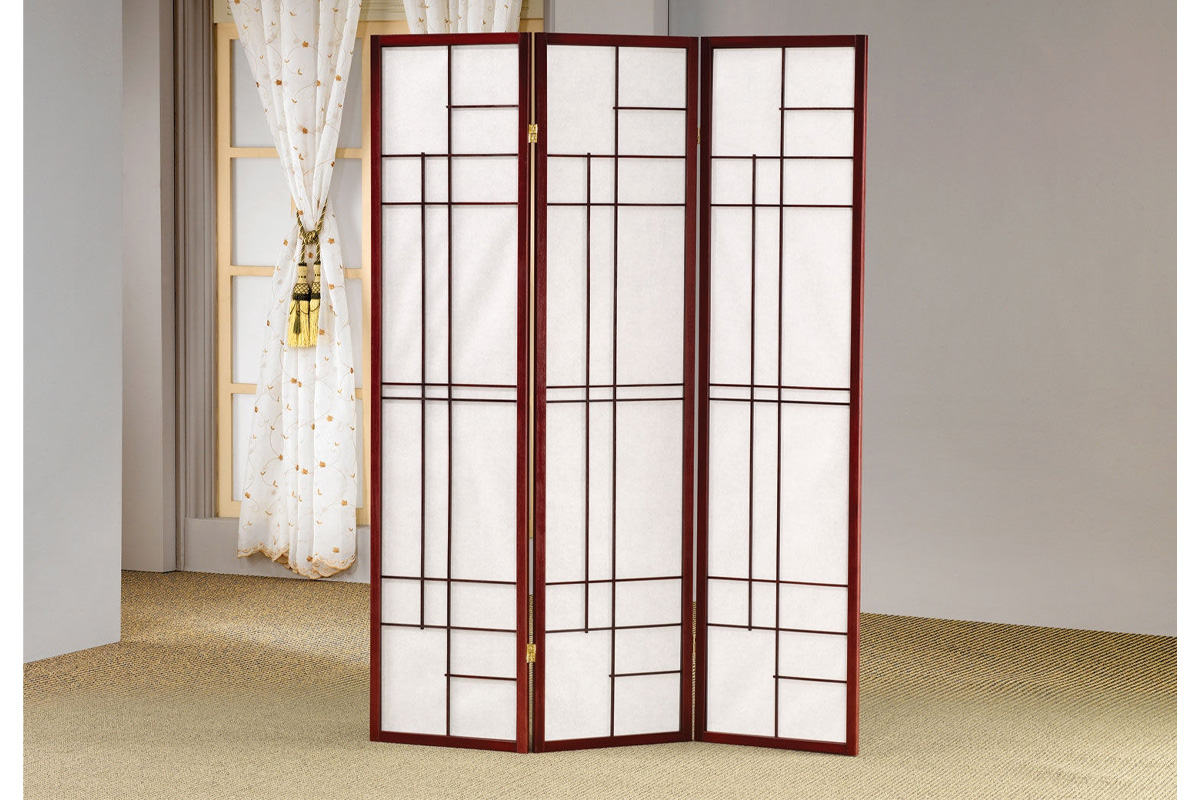 Katerina 3-Panel Folding Floor Screen White And Cherry