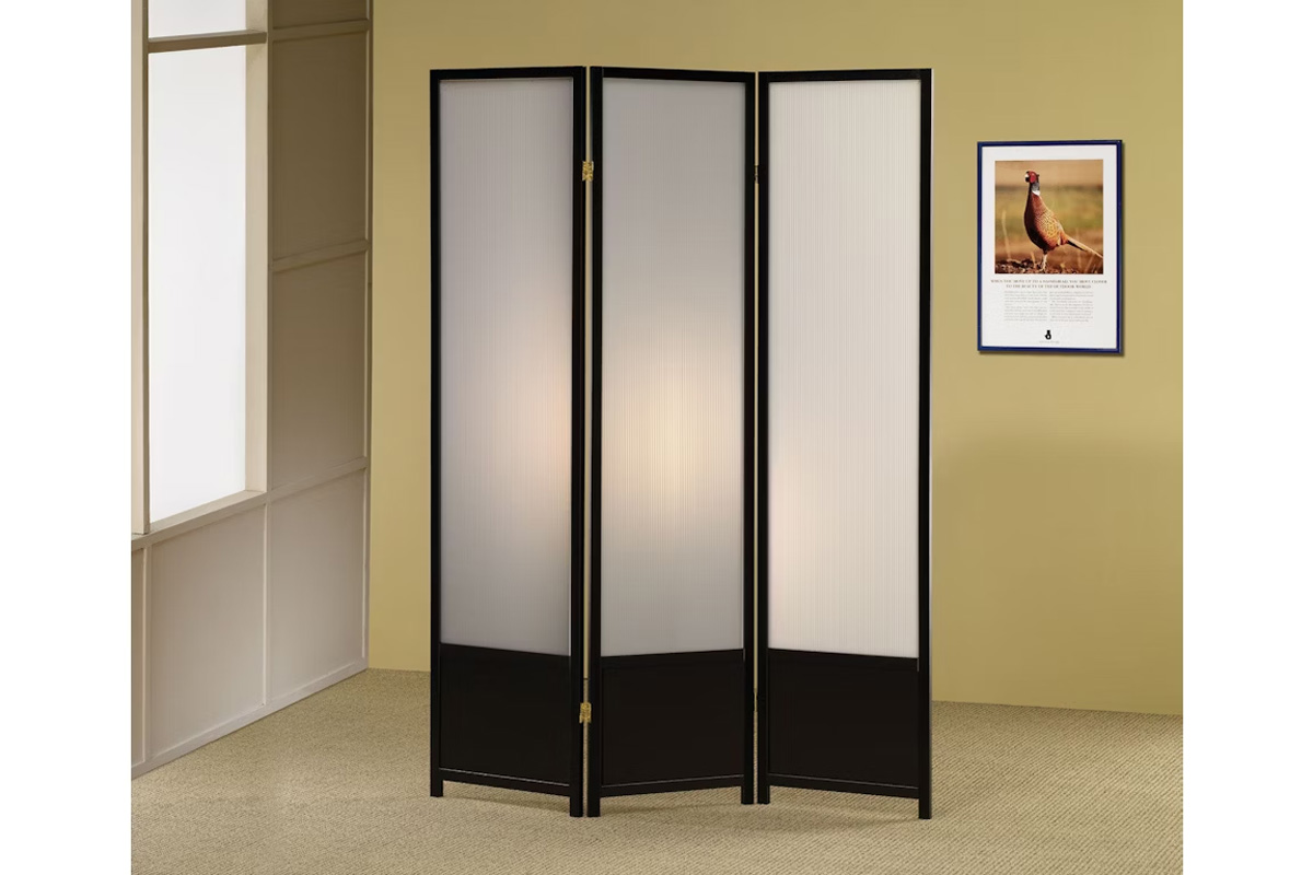 Calix 3-Panel Folding Floor Screen Translucent And Black