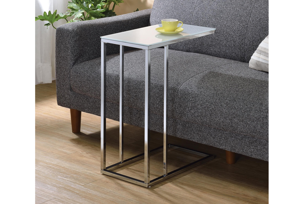Stella Modern Tempered Glass Top Snack Table Chrome And White