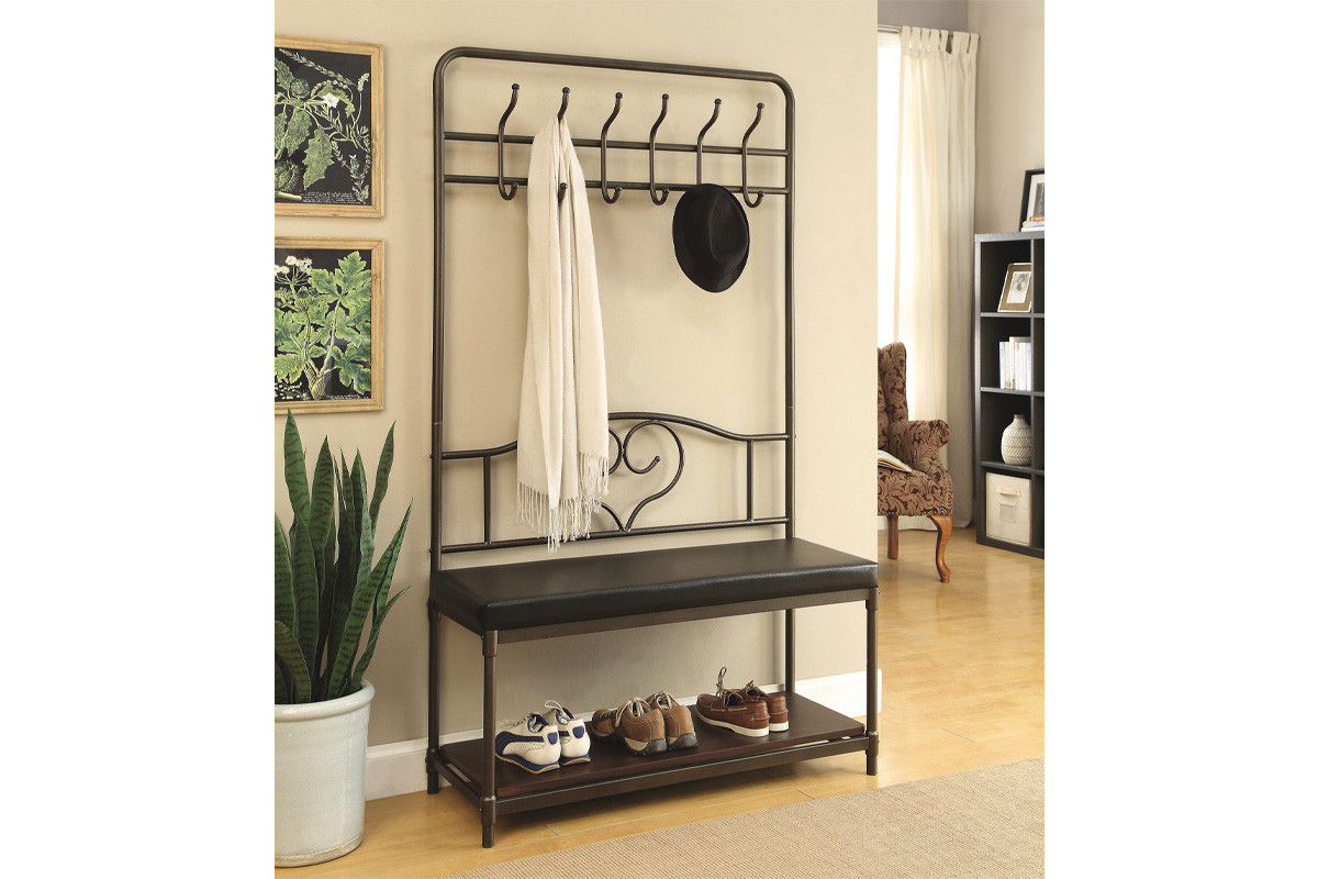 Francesca Hall Tree With 6-Hook Dark Walnut And Dark Bronze