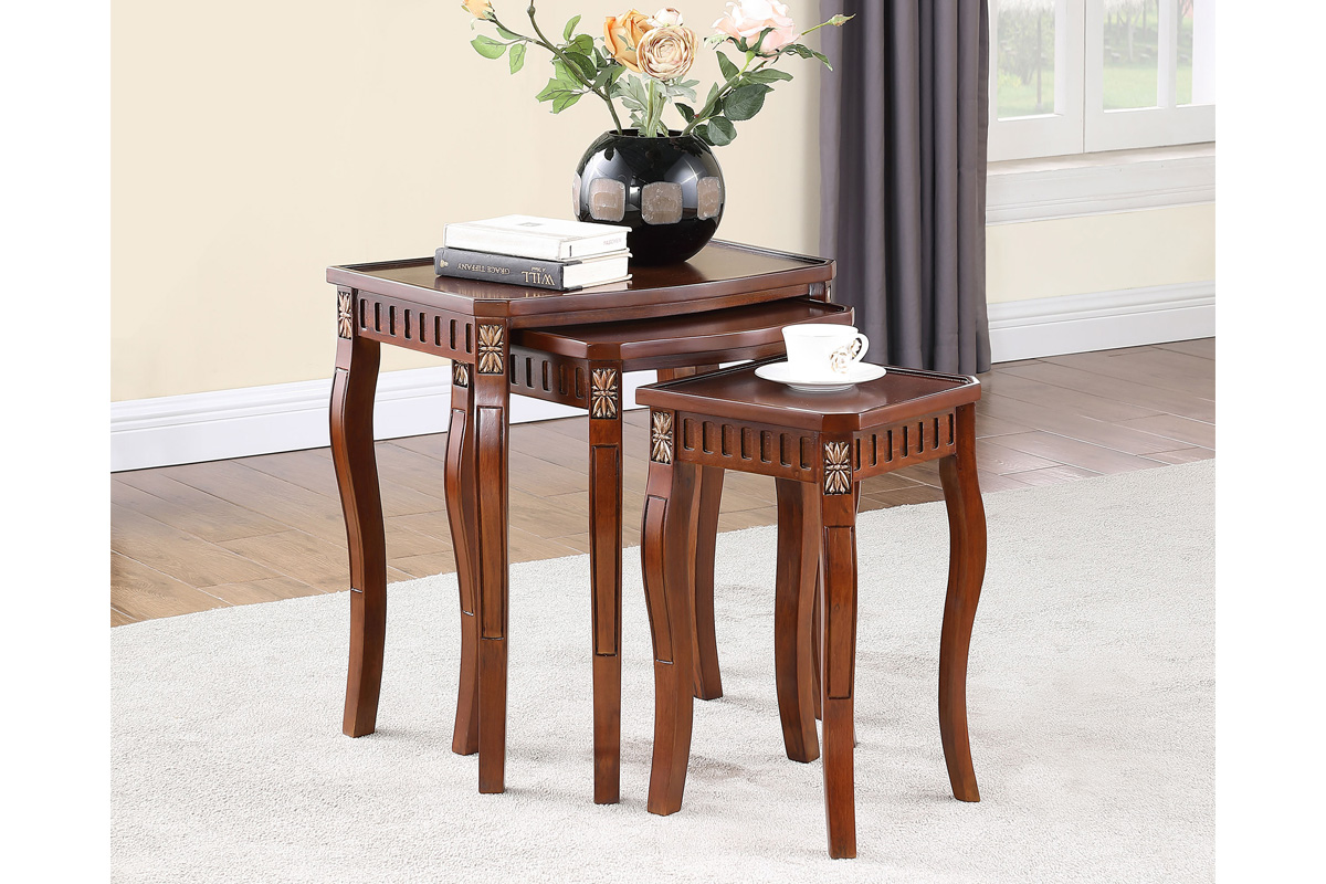 3 Pcs Set Daphne Traditional Warm Brown Wood Nesting Tables