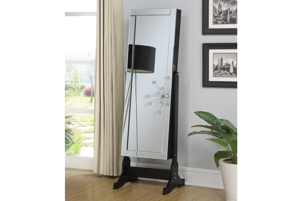 Cortez Contemporary Storage Jewelry Cheval Mirror Black