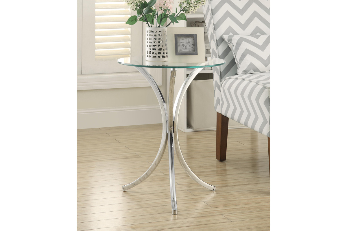 Eloise Round Accent Table With Curved Legs Chrome