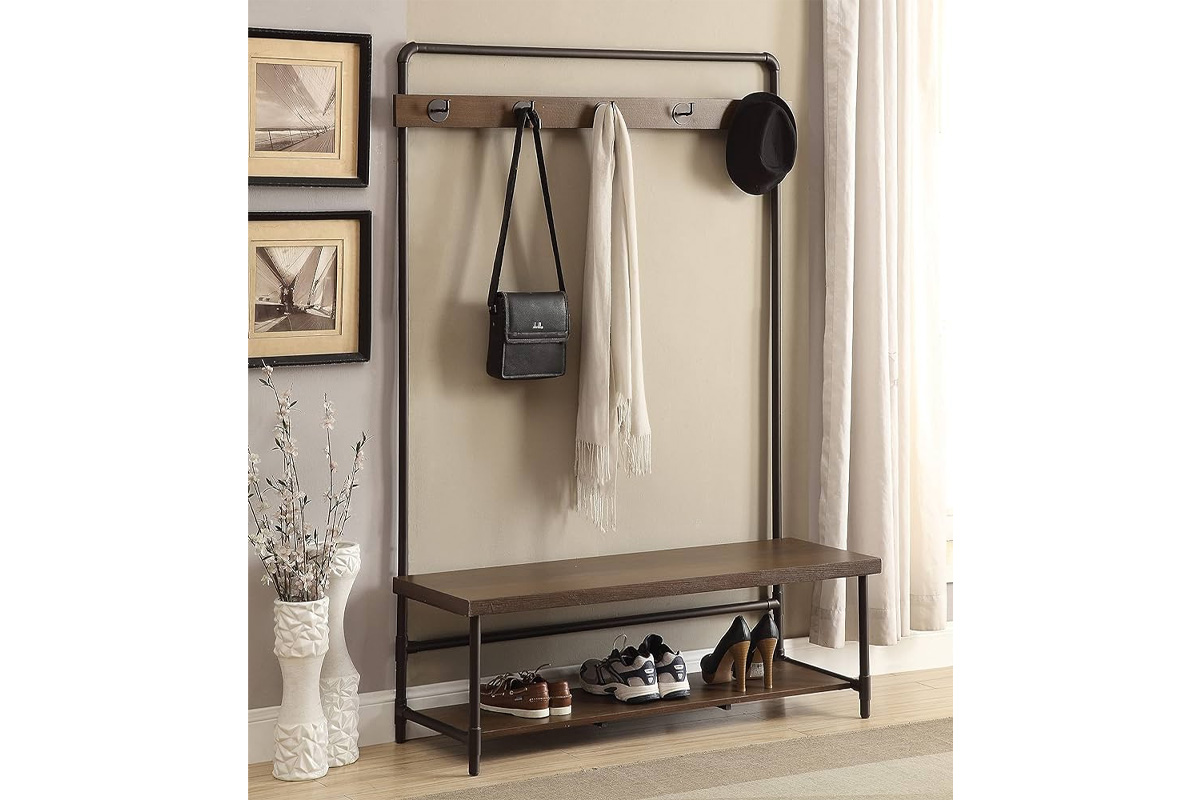 Alise Hall Tree With 5 Coat Hooks Chestnut And Dark Bronze