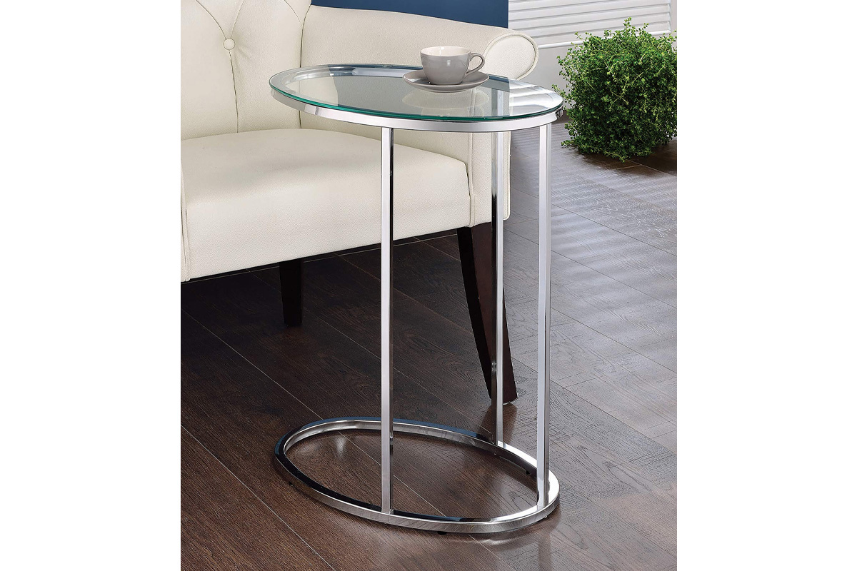 Kyle Modern Oval Snack Table Chrome And Tempered Glass