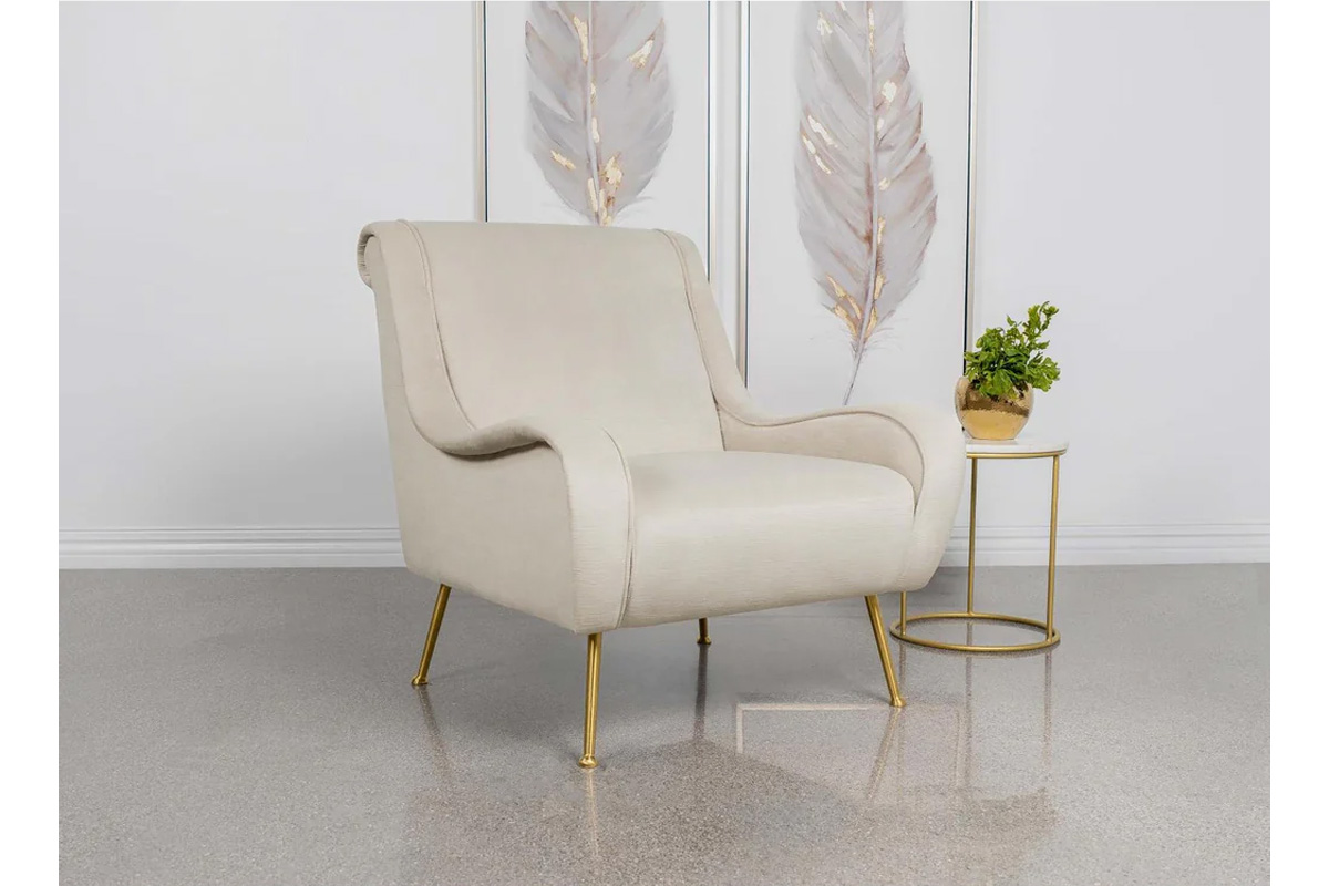 Ricci Upholstered Saddle Arms Accent Chair Stone And Gold