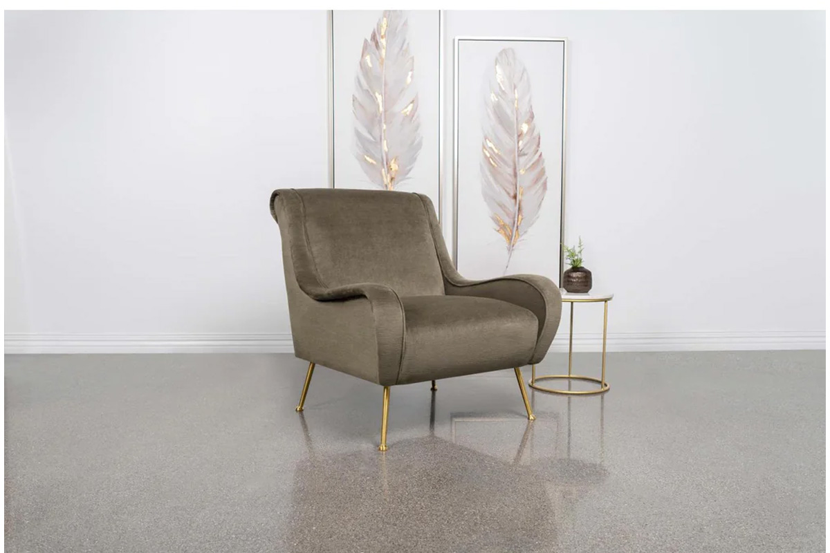 Ricci Upholstered Saddle Arms Accent Chair Truffle And Gold