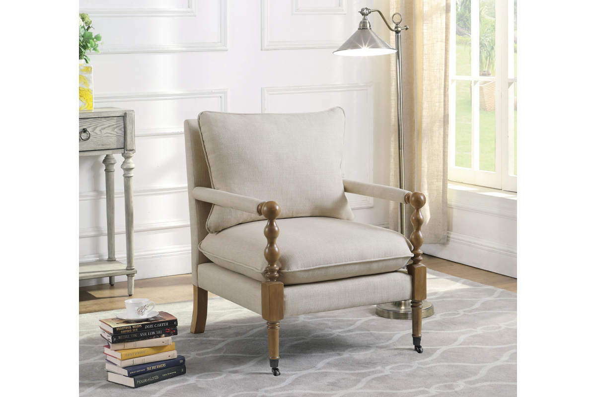 Dempsy Upholstered Accent Chair With Casters Beige