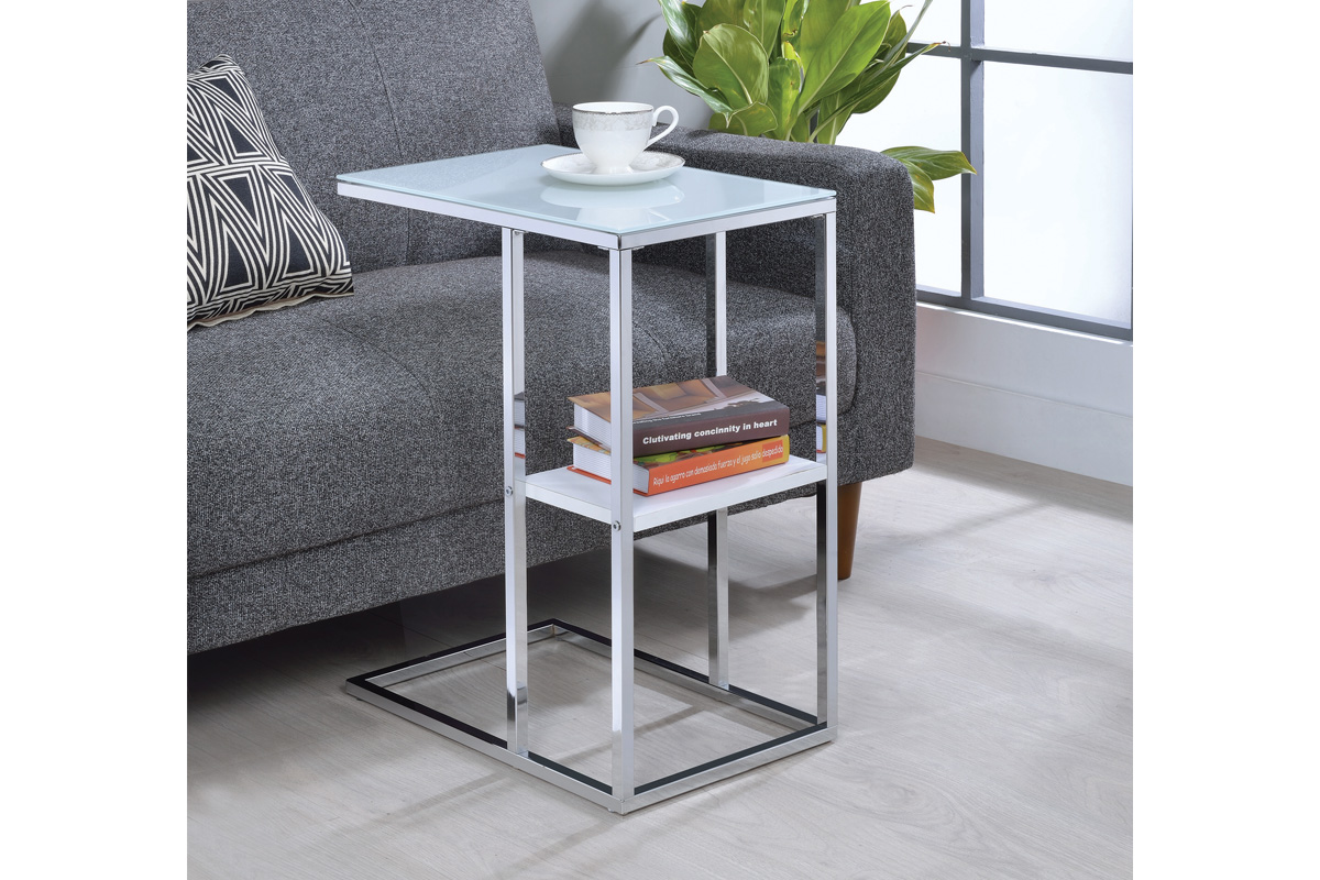 Daisy 1-Shelf Contemporary Snack Table Chrome And White