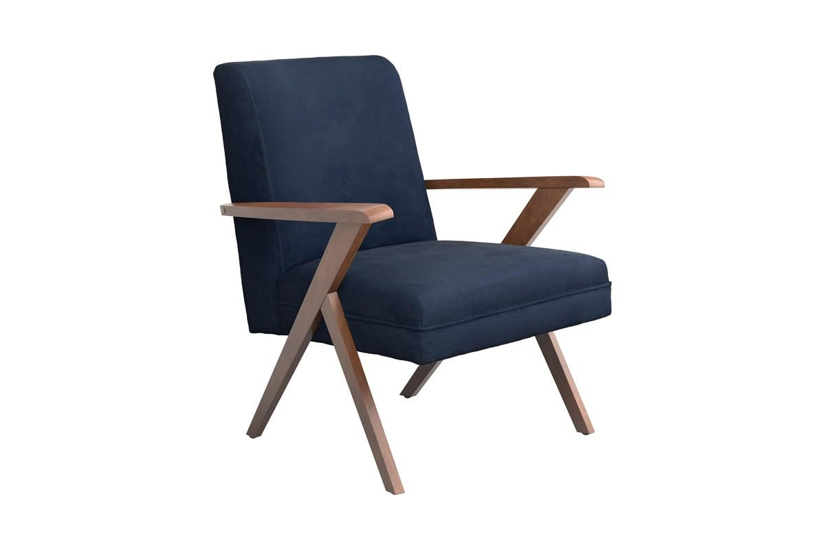Cheryl Wooden Arms Accent Chair Dark Blue And Walnut