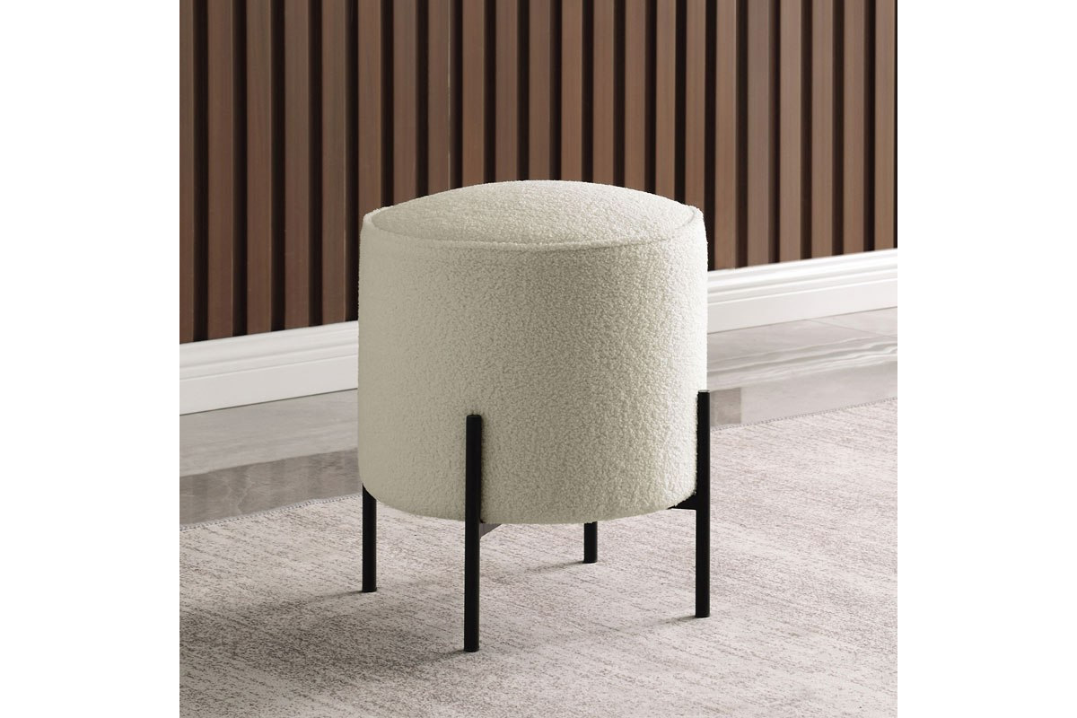 Basye Round Upholstered Ottoman Beige And Matte Black