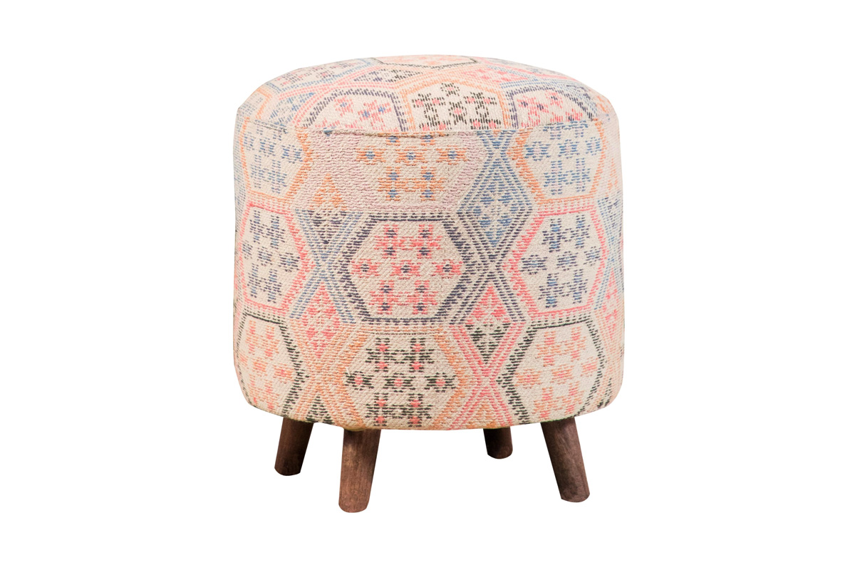 Naomi Pattern Round Accent Stool Multi-Color