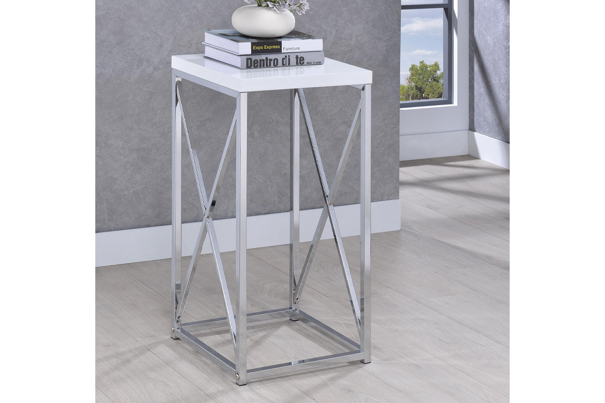 Edmund Accent Table With X-Cross Glossy White And Chrome