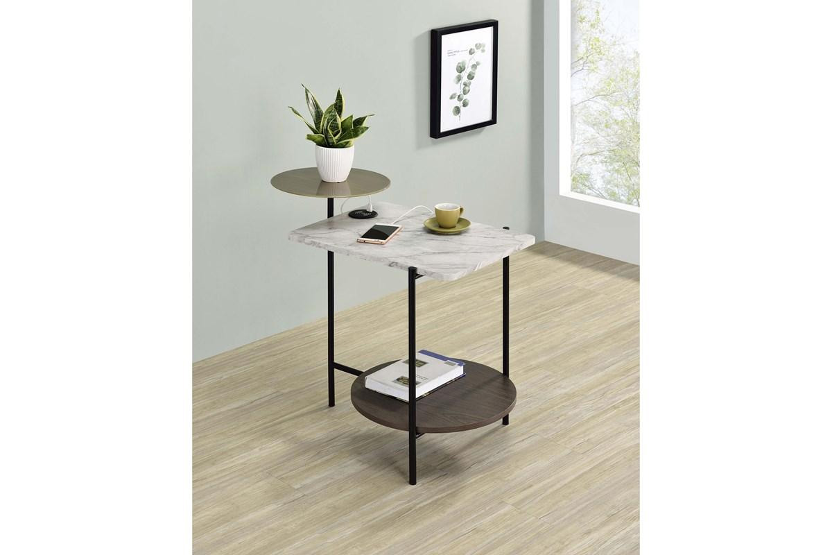 Ottilie 3-Tier Side Table With Wireless Charger White And Black