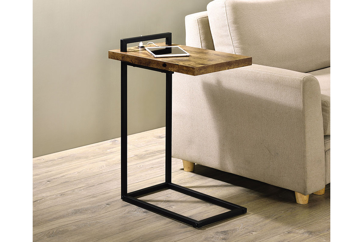 Maxwell C-Shaped Accent Table With USB Charging Port Antique Nutmeg