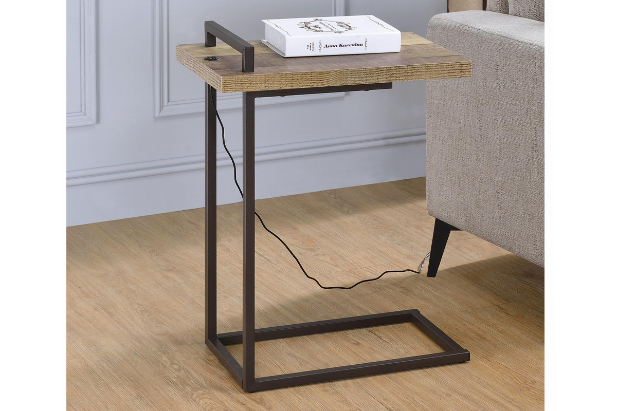 Maxwell C-Shaped Accent Table With USB Charging Port Weathered Pine