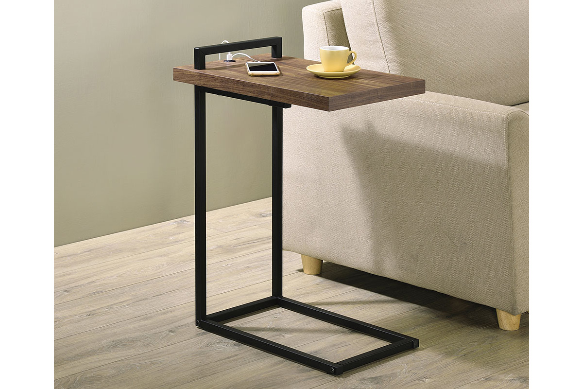 Maxwell C-Shaped Accent Table With USB Charging Port Aged Walnut