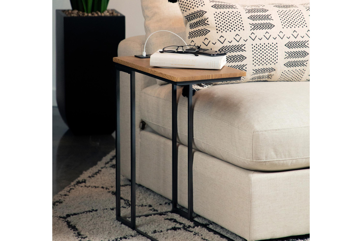 Rudy Snack Table With Power Outlet Gunmetal And Natural