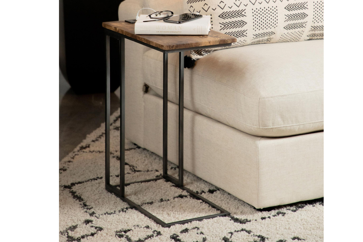 Rudy Snack Table With Power Outlet Gunmetal And Antique Brown