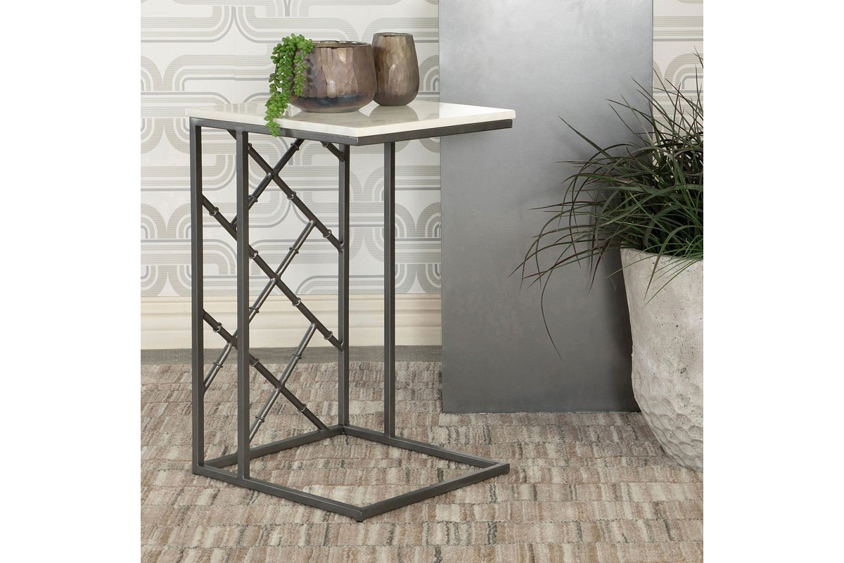 Angeliki Accent Table With Marble Top White and Gunmetal