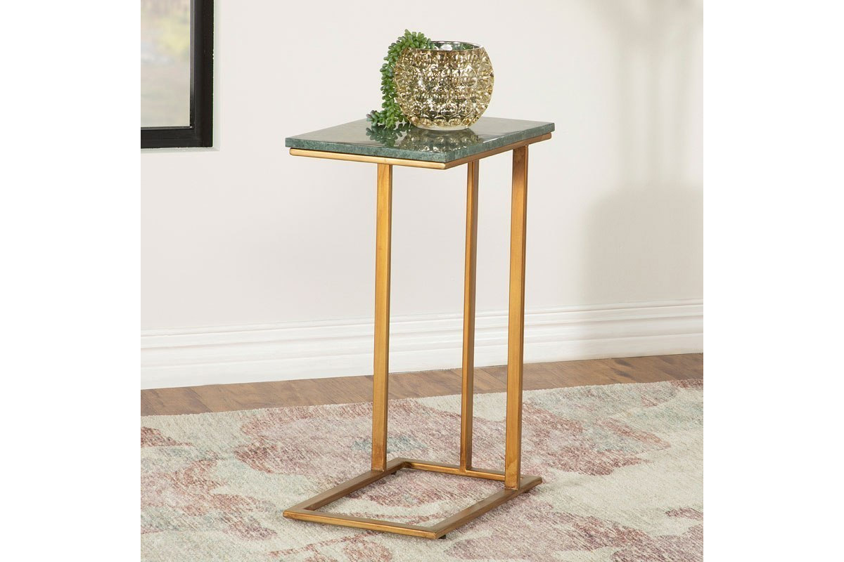 Vicente Accent Table With Marble Top Green and Gold