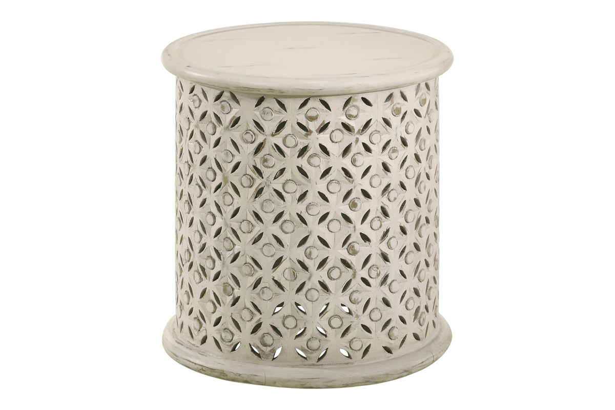Krish 18-Inch Round Accent Table White Washed