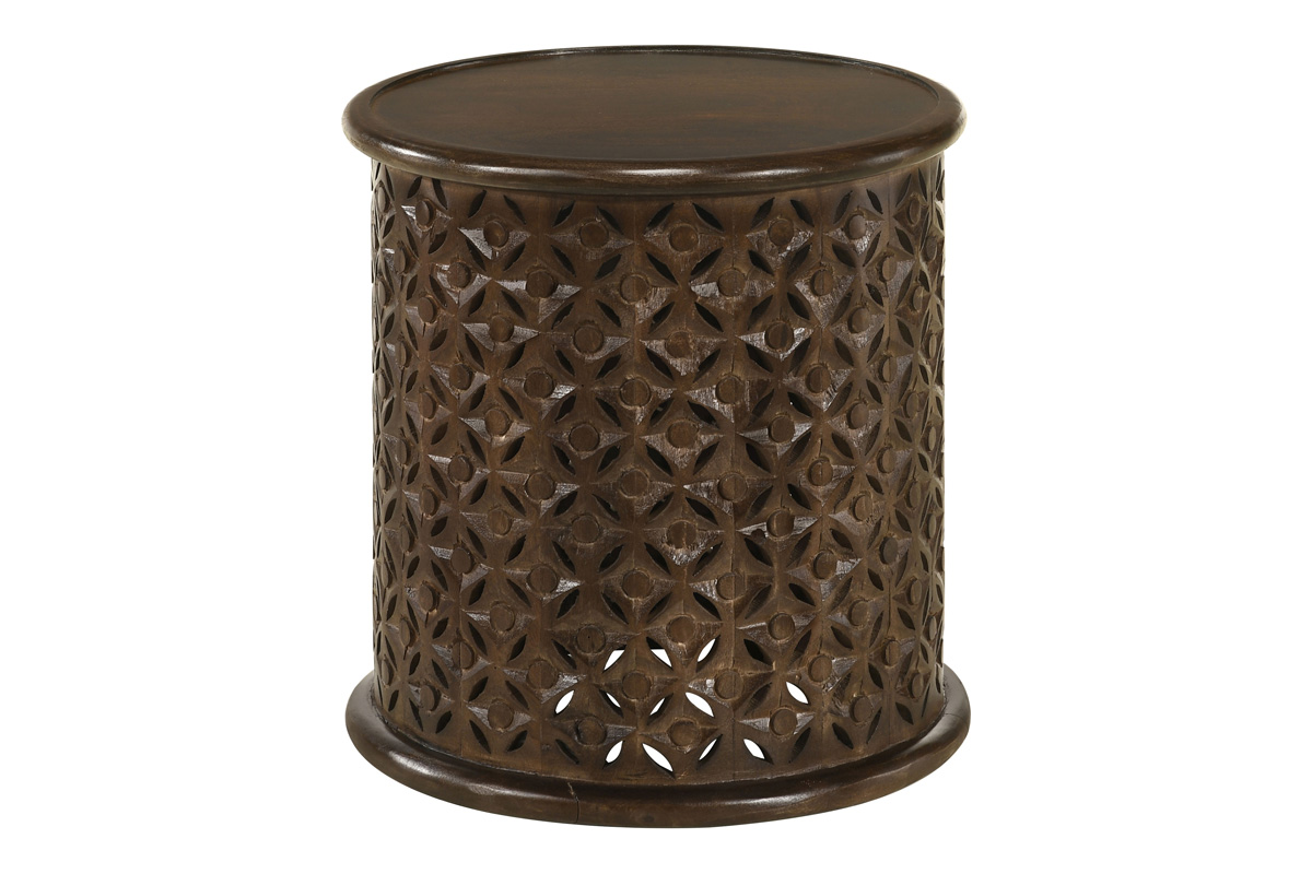Krish 18-Inch Round Accent Table Dark Brown